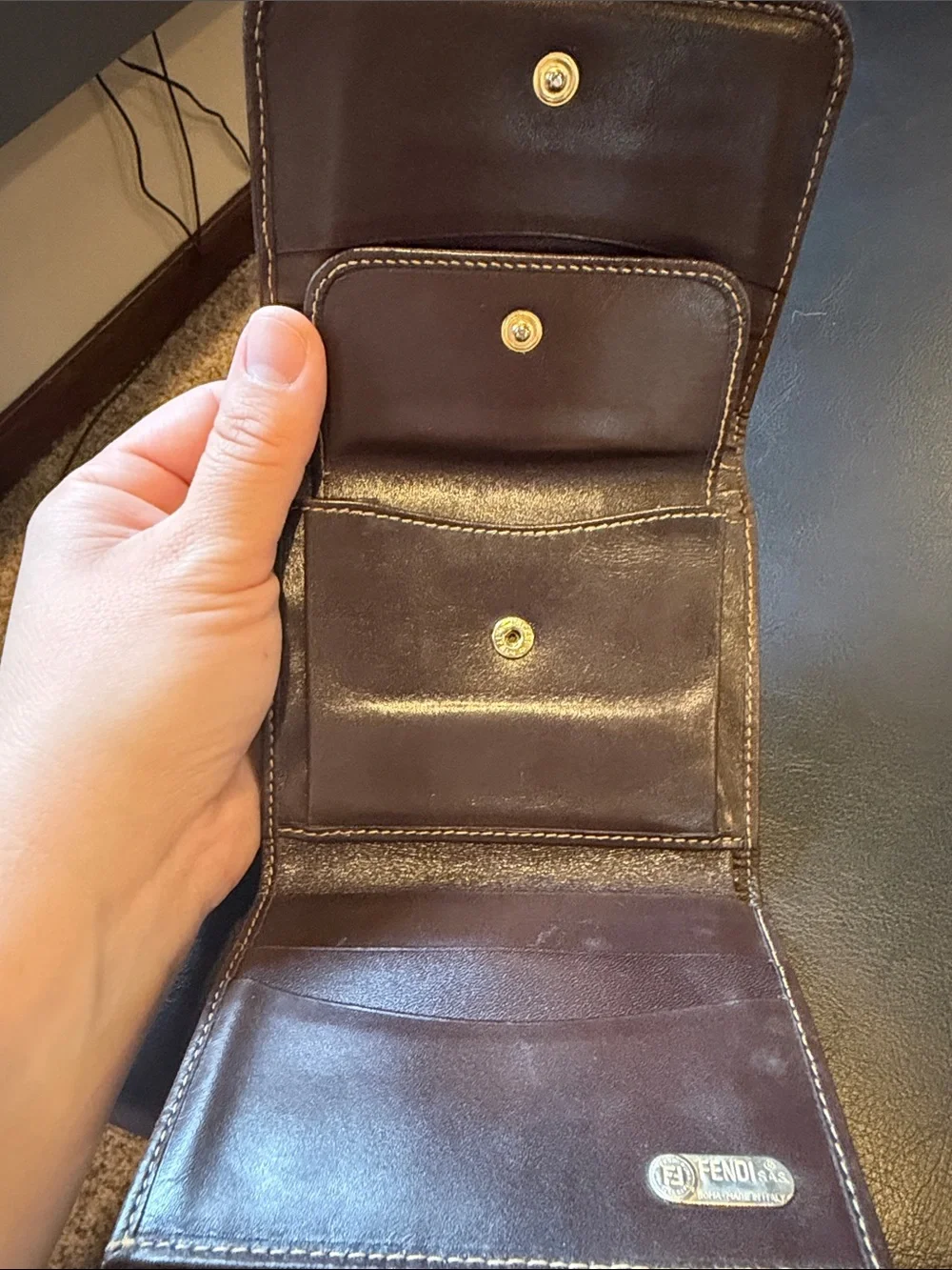 Fendi Zucca Monogram Bifold Wallet in Brown and Black with Coin Pouch
